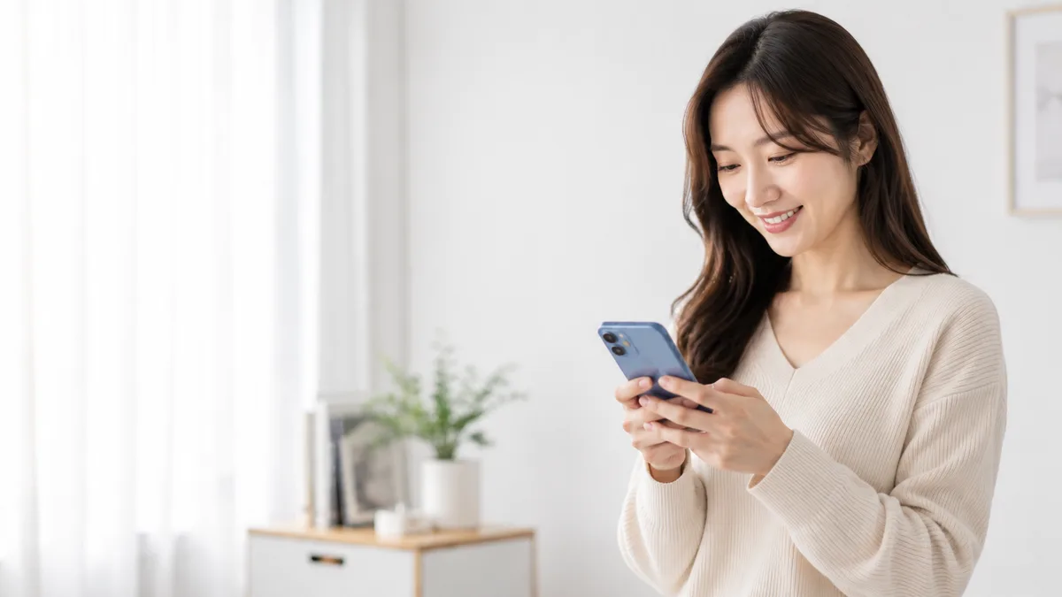 스마트폰으로 해외 어학연수 비용과 프로모션 정보를 검색하는 모습